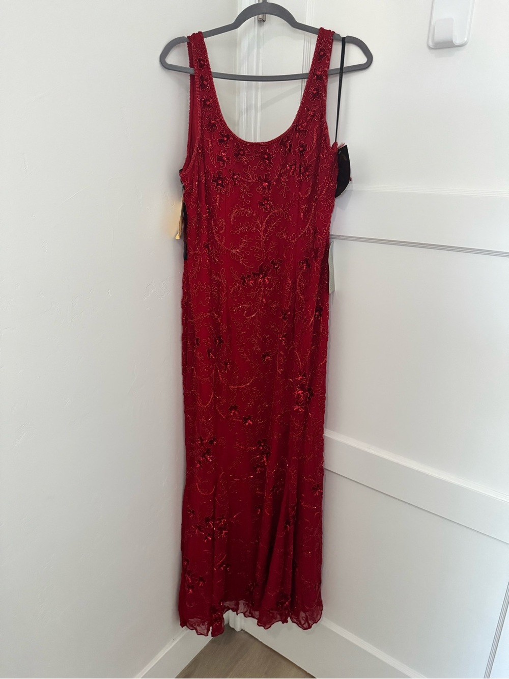 Vintage Sean Collection Deep Red Beaded Embellished Maxi Dress